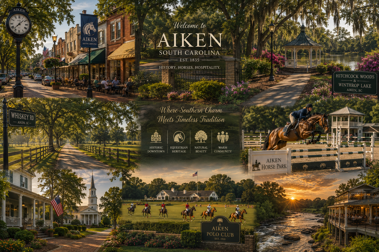 Historic downtown Aiken, South Carolina and the Aiken Horse Park