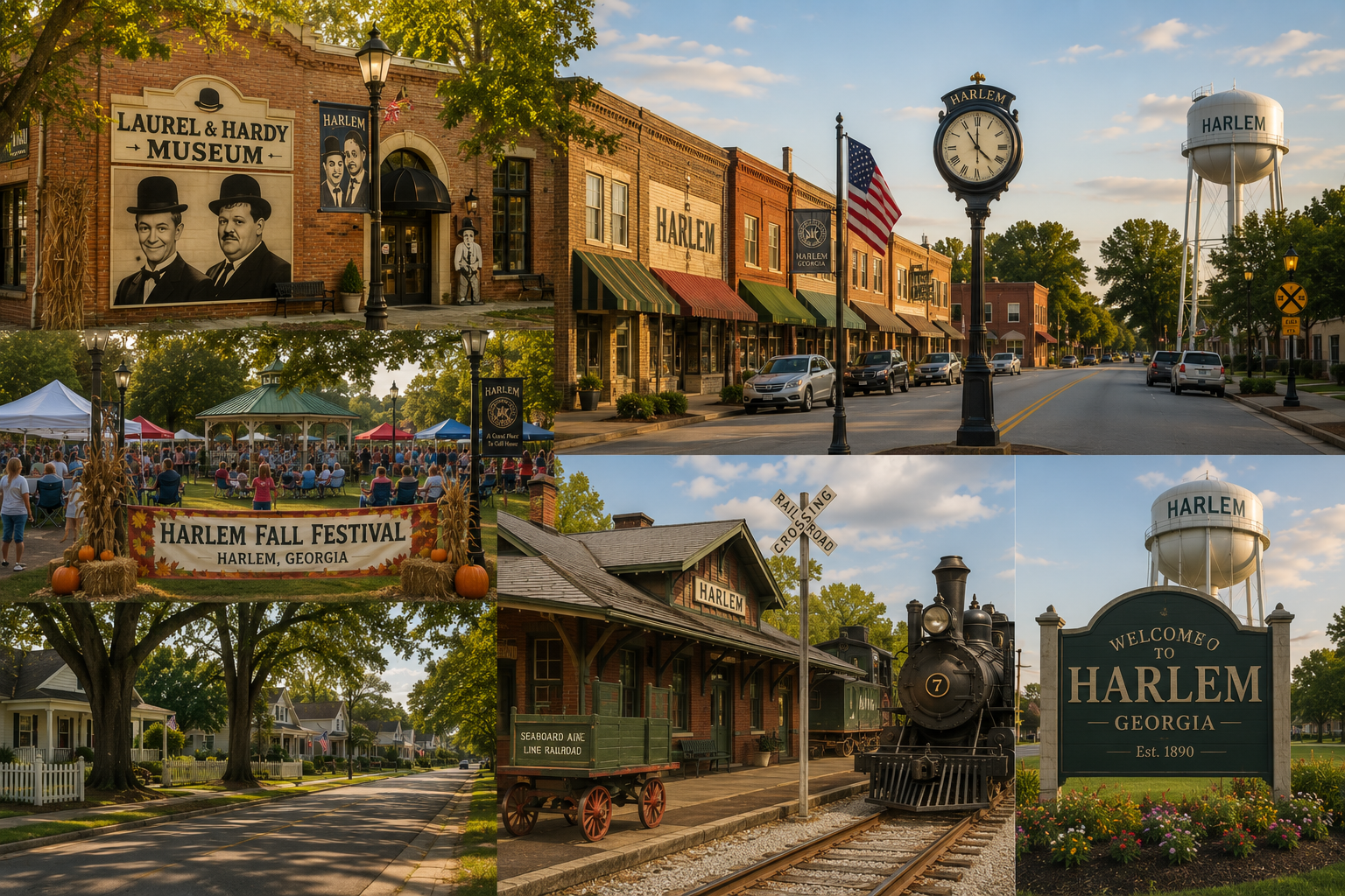 Downtown Harlem, Georgia's Main Street and water tower