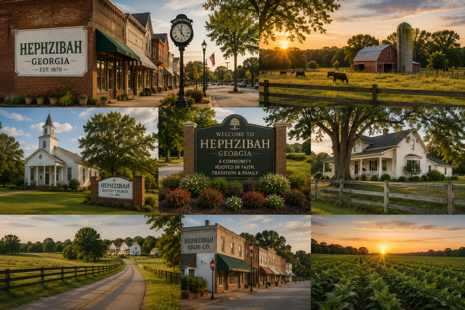 Hephzibah, Georgia's historic downtown storefronts and surrounding farmland