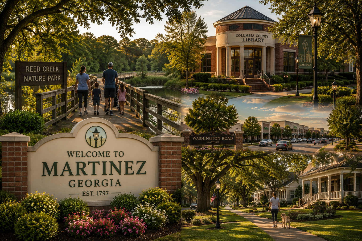 Martinez, Georgia welcome sign and the Columbia County Library