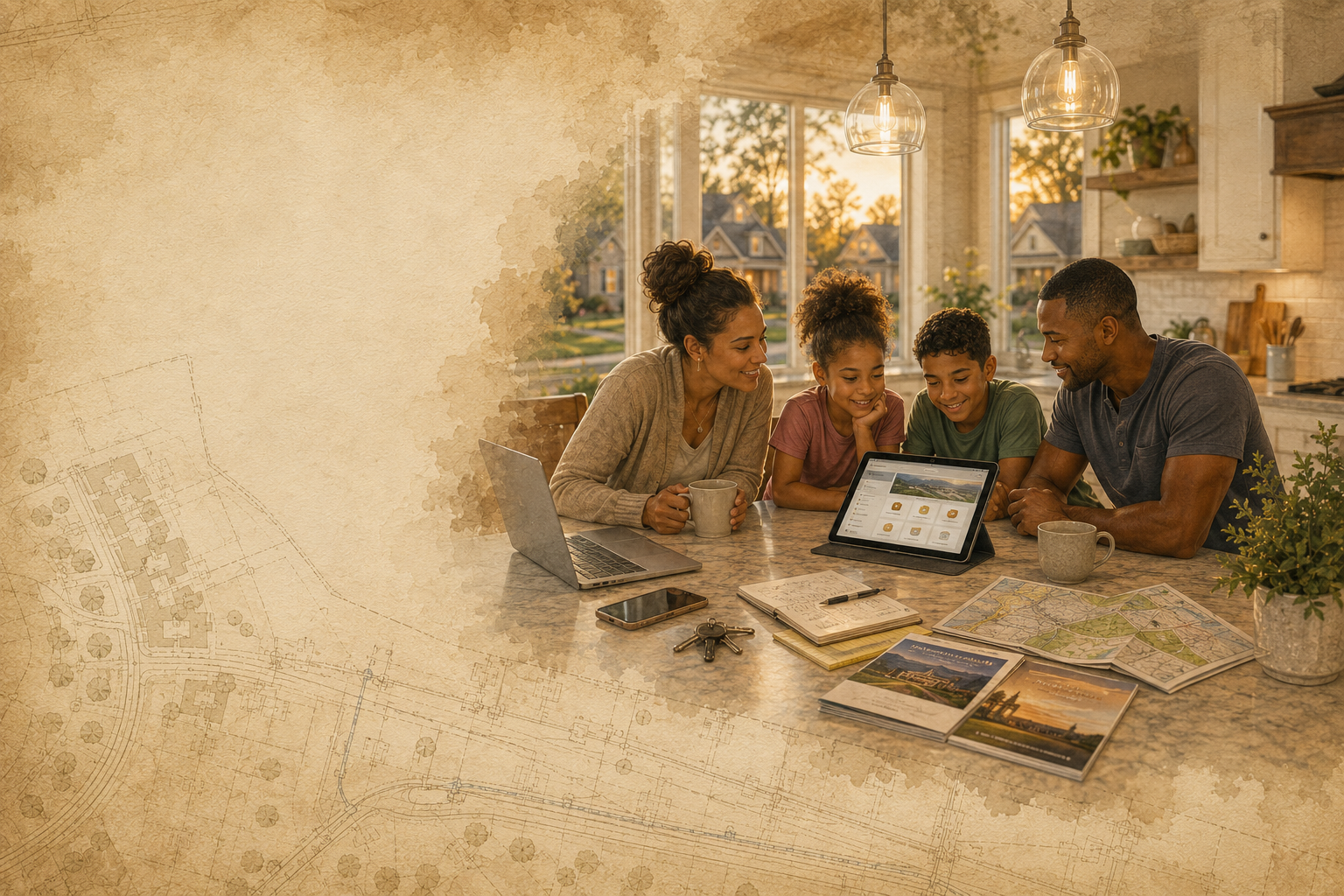 Family settling into a new home and setting up household services