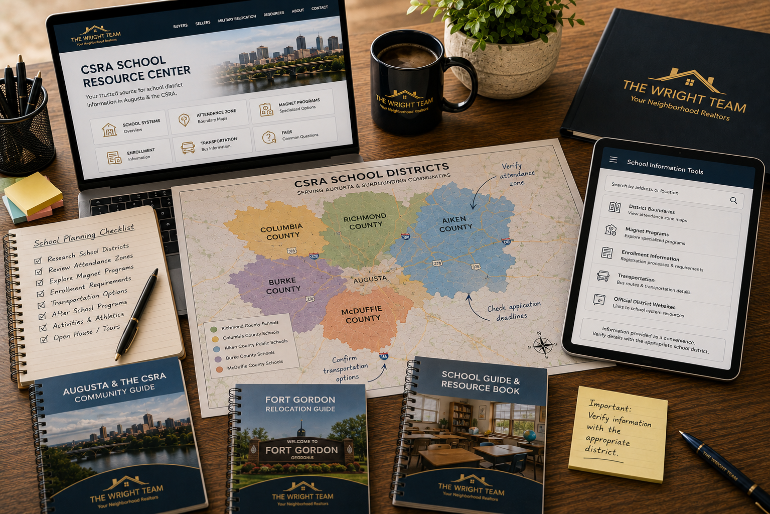 School planning materials including district maps, enrollment resources, and relocation guides for the CSRA.