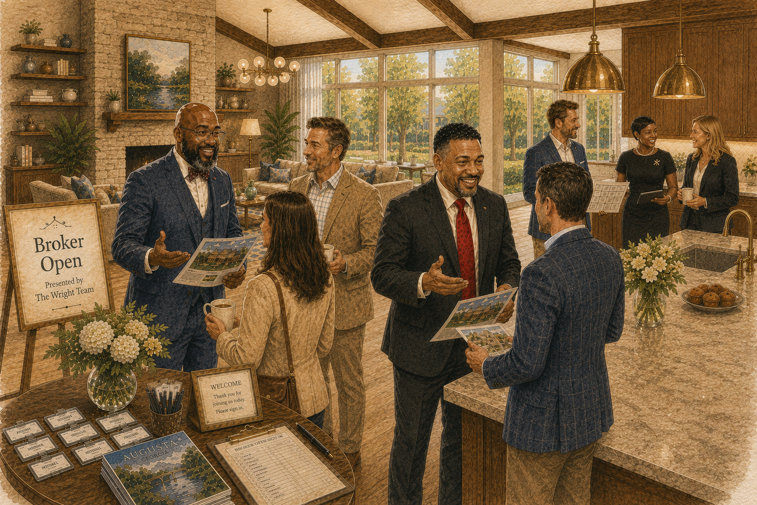Agents networking with colleagues at a broker open house event